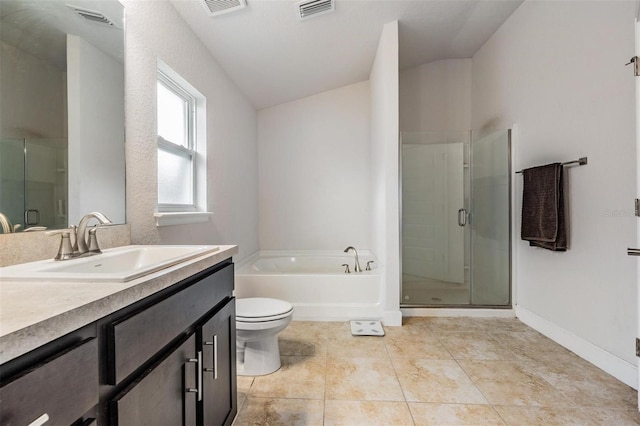 bathroom featuring tile patterned floors, visible vents, a stall shower, and vanity