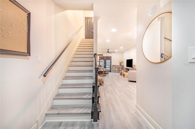 506 S Willow Ave Unit 7, Tampa, FL 33606 - stairway with recessed lighting, baseboards, wood finished floors, and ceiling fan