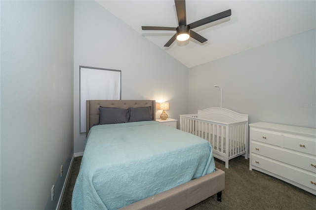 2206 Green Oaks Ln, Tampa, FL 33612 - bedroom with vaulted ceiling, dark colored carpet, and ceiling fan