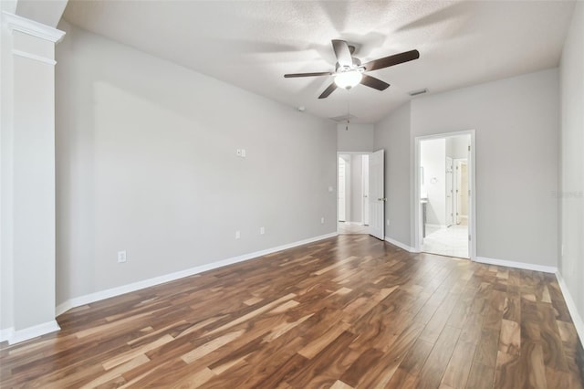 12304 Silton Peace Dr, Riverview, FL 33579 - interior space with visible vents, ceiling fan, baseboards, wood finished floors, and ensuite bath