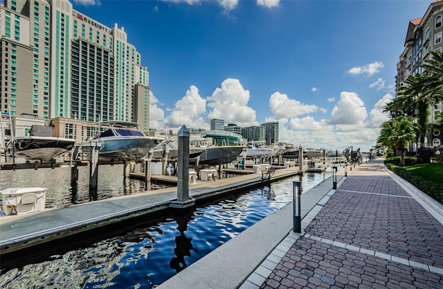 700 S Harbour Island Blvd Unit 404, Tampa, FL 33602 - dock area with a water view, boat lift, and a view of city
