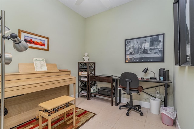 689 Chipper Dr, Sun City Center, FL 33573 - office featuring tile patterned flooring, a ceiling fan, and baseboards