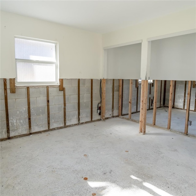 below grade area with concrete block wall
