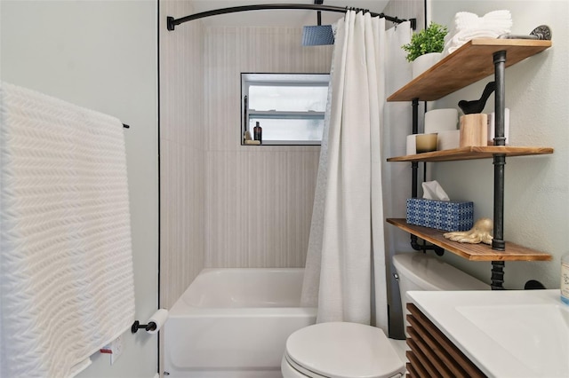 full bathroom with toilet and shower / tub combo