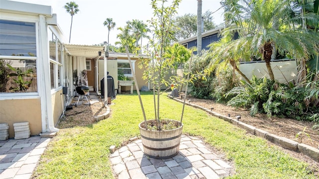 view of yard featuring a patio and a fenced backyard