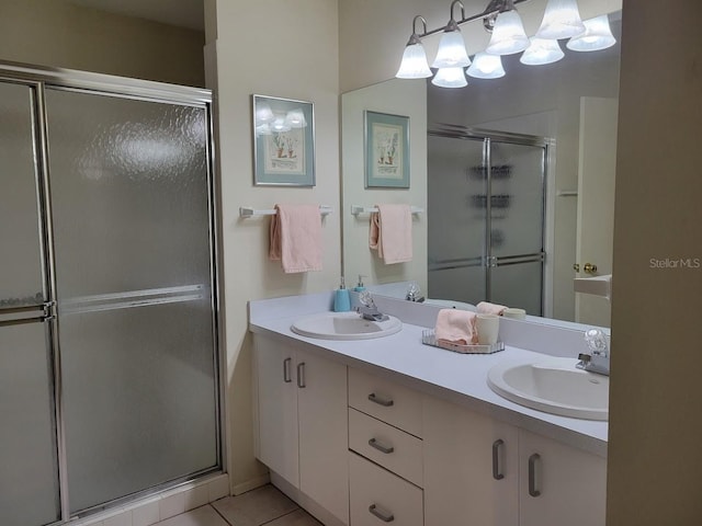 7392 Meadow Brook Ln, Spring Hill, FL 34606 - full bathroom featuring a stall shower, tile patterned flooring, and double vanity