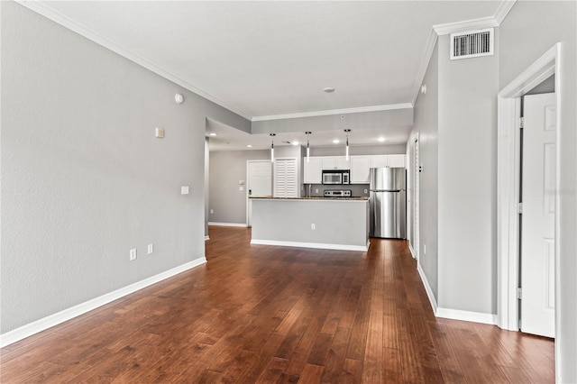 700 S Harbour Island Blvd Unit 240, Tampa, FL 33602 - unfurnished living room with visible vents, dark wood-type flooring, baseboards, and ornamental molding