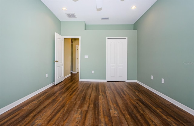 15925 Pond Rush Ct, Land O Lakes, FL 34638 - unfurnished bedroom with a closet, wood finished floors, ceiling fan, and recessed lighting