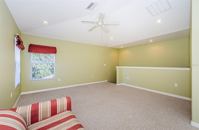 15925 Pond Rush Ct, Land O Lakes, FL 34638 - unfurnished living room with recessed lighting, carpet flooring, a ceiling fan, and lofted ceiling