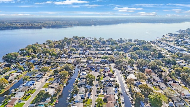 aerial view featuring a residential view and a water view