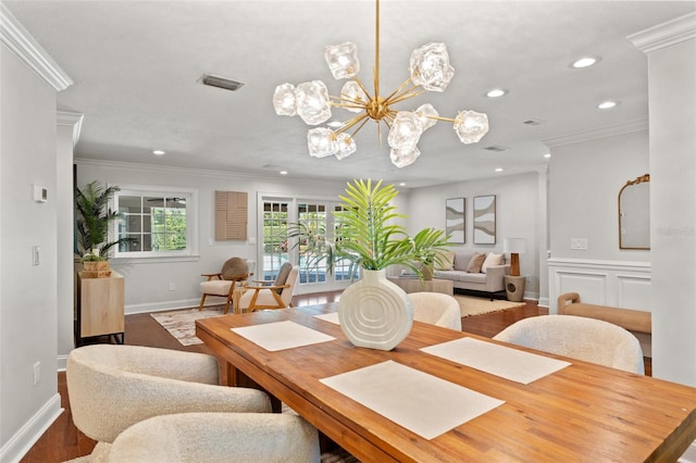 20315 Mid Ct, Lutz, FL 33558 - dining space featuring crown molding, recessed lighting, a chandelier, and visible vents
