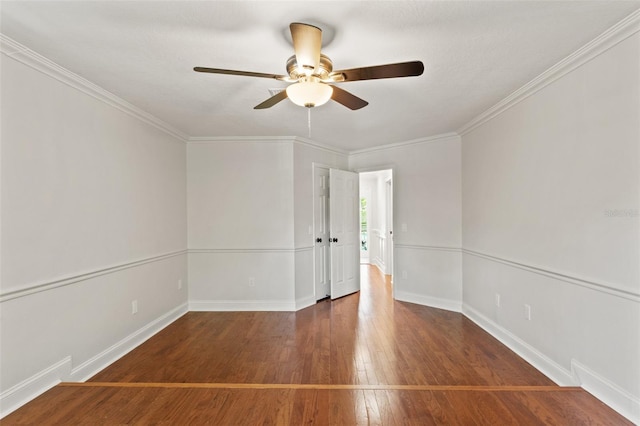20315 Mid Ct, Lutz, FL 33558 - empty room featuring wood-type flooring, crown molding, baseboards, and ceiling fan