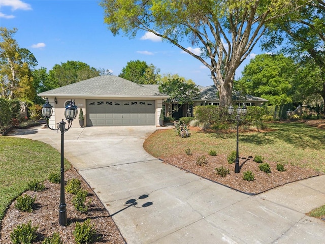 20315 Mid Ct, Lutz, FL 33558 - ranch-style house featuring a shingled roof, stucco siding, concrete driveway, and a front lawn
