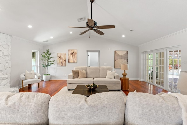 20315 Mid Ct, Lutz, FL 33558 - living area with ceiling fan, visible vents, plenty of natural light, and wood finished floors