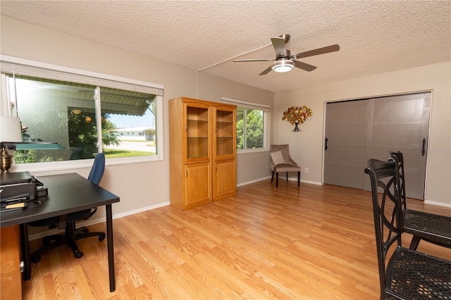 9870 36th Way N, Pinellas Park, FL 33782 - office with light wood-type flooring, ceiling fan, a textured ceiling, and baseboards
