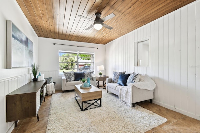 3818 W San Miguel St, Tampa, FL 33629 - tiled living area featuring wooden ceiling and ceiling fan