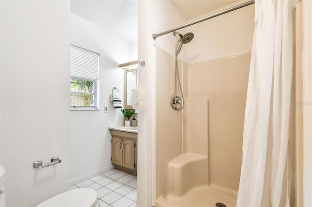 3818 W San Miguel St, Tampa, FL 33629 - bathroom with vanity, toilet, tile patterned flooring, and a shower stall