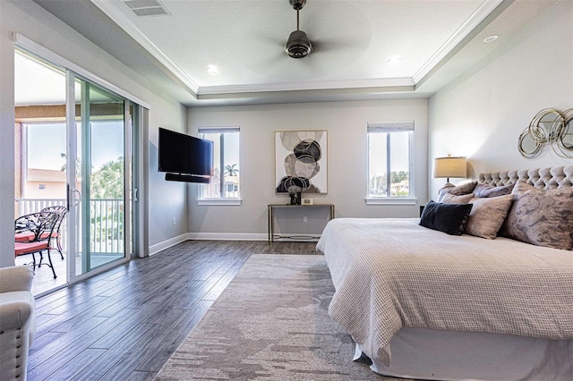 16 Franklin Ct S Unit A, Saint Petersburg, FL 33711 - bedroom featuring crown molding, dark wood finished floors, visible vents, and access to exterior