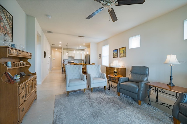 19212 Iron Topsail Isle, Land O Lakes, FL 34638 - living room with a ceiling fan, light tile patterned flooring, recessed lighting, and baseboards