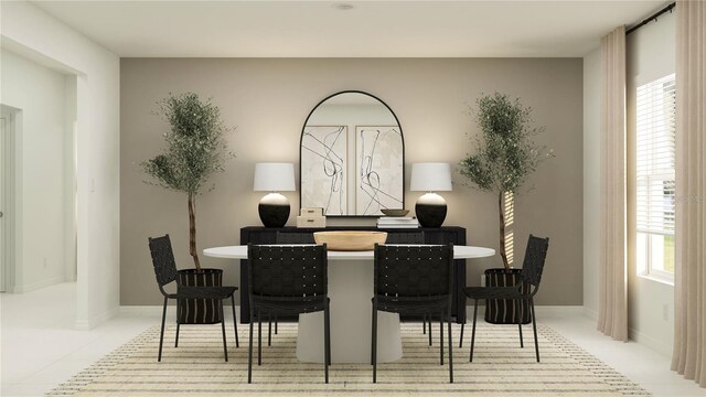 tiled dining room with baseboards