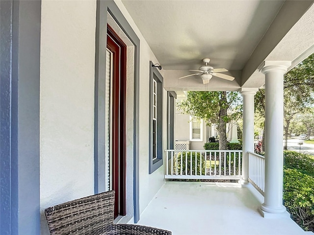 view of patio / terrace featuring a porch and a ceiling fan
