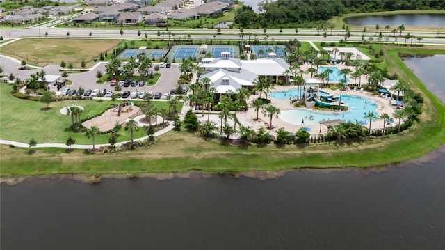 bird's eye view with a residential view and a water view
