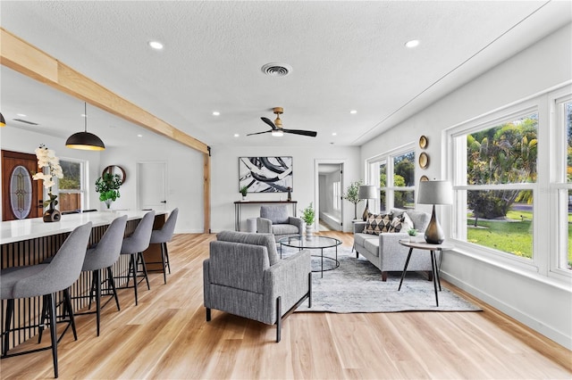6531 2nd Ave N, Saint Petersburg, FL 33710 - living area with visible vents, light wood-style flooring, ceiling fan, and a textured ceiling