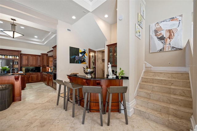19005 Cour Ests, Lutz, FL 33558 - dining room with stairway, baseboards, recessed lighting, and bar