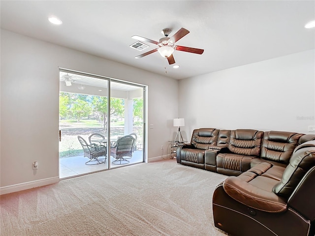 5235 SE 91st St, Ocala, FL 34480 - living room with visible vents, recessed lighting, ceiling fan, and carpet floors