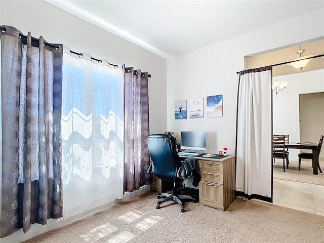 5235 SE 91st St, Ocala, FL 34480 - office space featuring an inviting chandelier, light tile patterned flooring, and light carpet