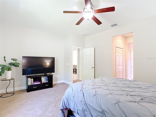 5235 SE 91st St, Ocala, FL 34480 - carpeted bedroom with visible vents, a ceiling fan, and baseboards