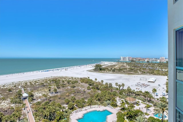 property view of water with a beach view