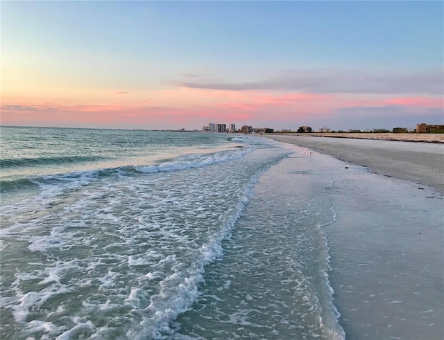 property view of water featuring a view of the beach