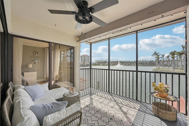 6277 Bahia Del Mar Blvd Unit 210, Saint Petersburg, FL 33715 - sunroom / solarium with a water view, ceiling fan, and an outdoor hangout area