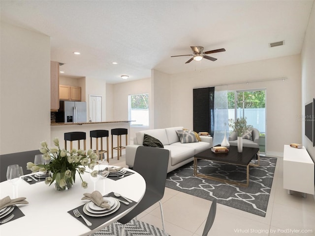 405 Laguna Mill Dr, Ruskin, FL 33570 - tiled living room featuring a ceiling fan and recessed lighting