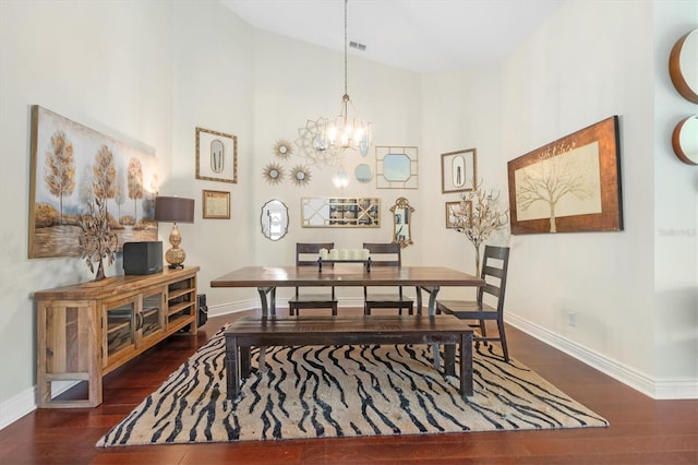 17503 Edinburgh Dr, Tampa, FL 33647 - dining room featuring dark wood finished floors, a notable chandelier, visible vents, and baseboards