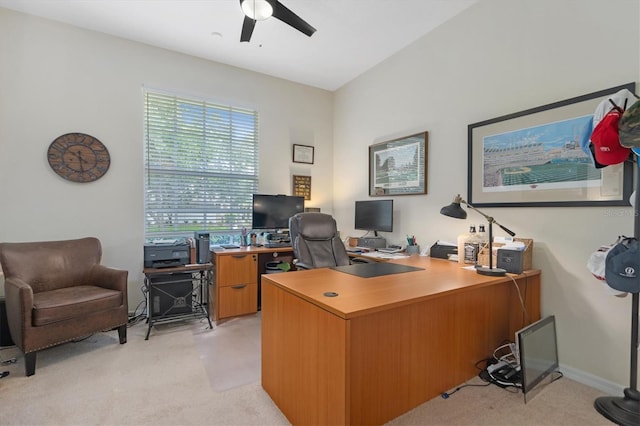 17503 Edinburgh Dr, Tampa, FL 33647 - home office featuring light carpet, baseboards, and ceiling fan