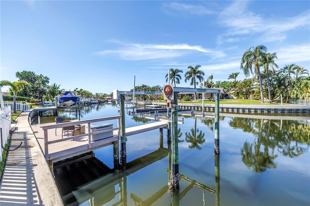 dock area with a water view