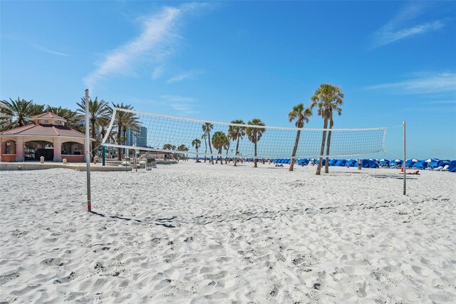 view of water feature with a gazebo and a view of the beach