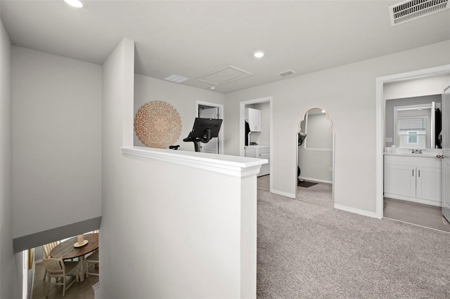 2760 Scarlet Bay Pl, Brandon, FL 33510 - hallway with recessed lighting, visible vents, baseboards, and light colored carpet