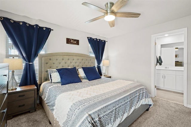 2760 Scarlet Bay Pl, Brandon, FL 33510 - bedroom with a ceiling fan, ensuite bathroom, a sink, carpet floors, and baseboards