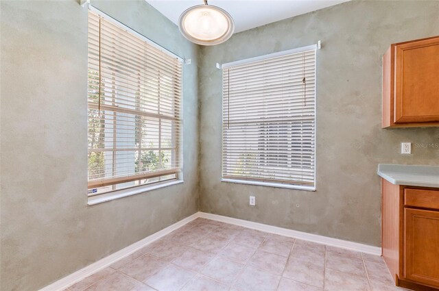 unfurnished dining area featuring baseboards