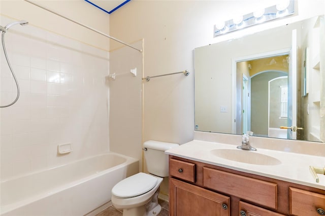 full bath with toilet, vanity, and shower / bathtub combination