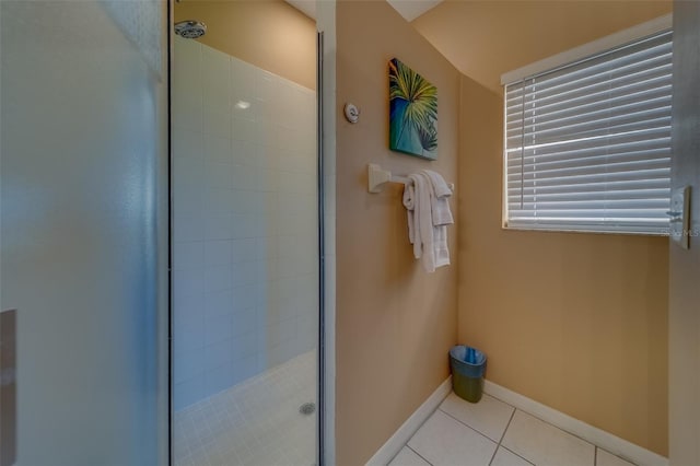 19829 Gulf Blvd Unit 601, Indian Shores, FL 33785 - bathroom with tile patterned floors, a stall shower, and baseboards