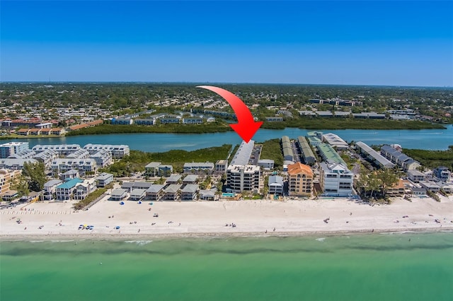 19829 Gulf Blvd Unit 601, Indian Shores, FL 33785 - bird's eye view with a beach view and a water view