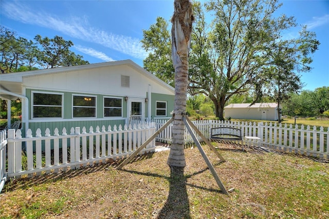 rear view of house with a fenced front yard