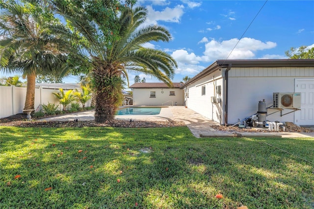 exterior space with a fenced in pool, ac unit, fence, and a patio