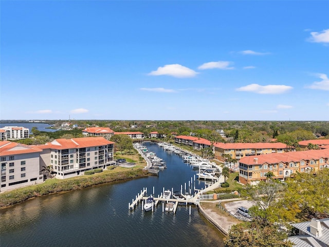 aerial view featuring a water view