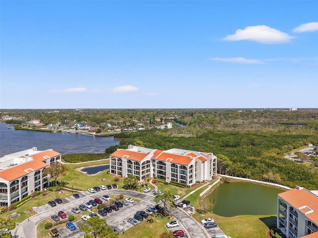 aerial view with a water view