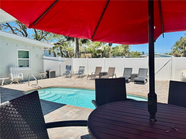 view of swimming pool with a patio area, a fenced backyard, and a fenced in pool
